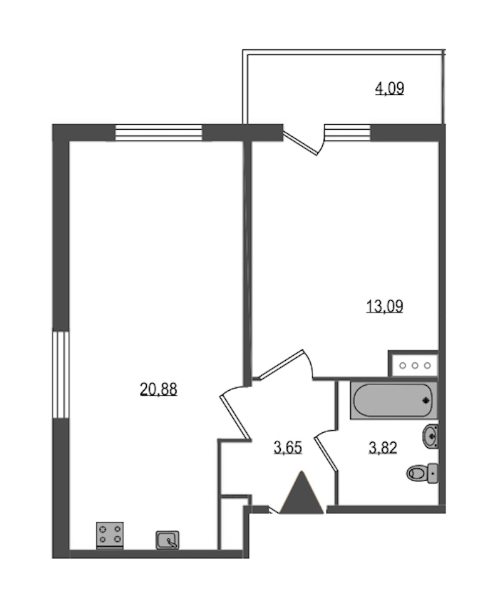 Однокомнатная квартира в Аквилон-Инвест: площадь 42.67 м2 , этаж: 2 – купить в Санкт-Петербурге